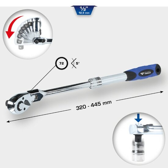 Brilliant Tools 1-2 inch Ratel Telescoop Flexibele Kop 320-445mm BT022993 (9)