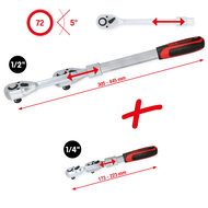 KS Tools 1/4&quot; + 1/2&quot; Omschakelbare Ratel Set Uitschuifbare Telescoop 914.1412 (2)